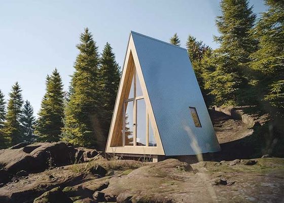 Prefab A Frame House licht staal hotel eenheid klein gebouw houten hutten voor vakantie