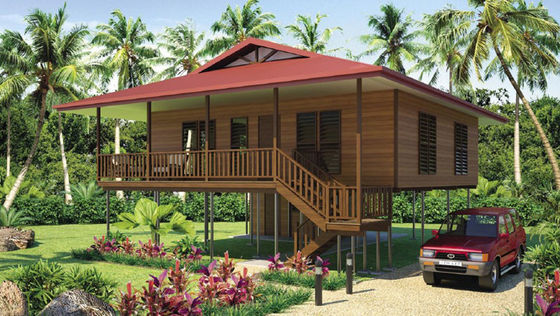 Lichte stalen frame houten strand bungalows ∙ Maldiven Hotel met keuken en buiten douche