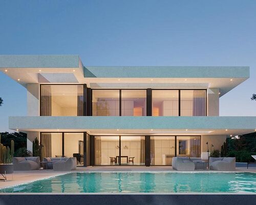 Luxe eengezinswoning met licht staalframe geïnspireerd door de mediterrane architectuur