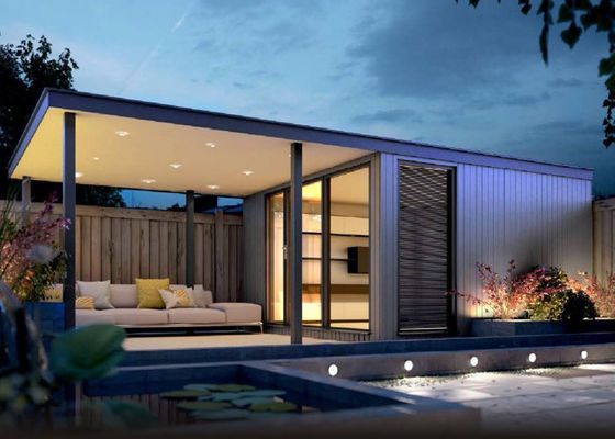 Lichtmetalen stalen frame prefab modulaire huizen tuin kantoor met dubbele glazen ramen