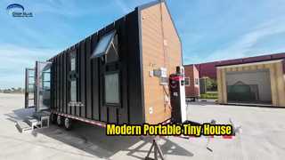 Bekijk de US/AS modulaire prefab Tiny House-kit met aanhangwagen voor camping-/resortdemo